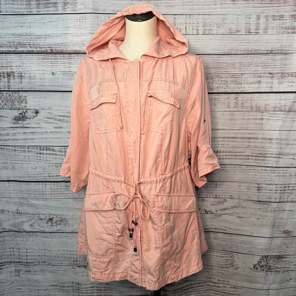 Torrid 1X Womens Pink Hooded Jacket Cargo‎ Utility Tie Jacket